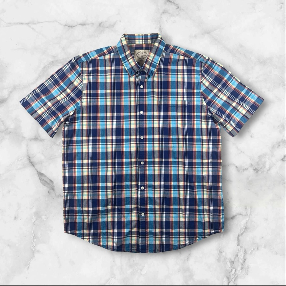 St Johns Bay‎ Button Down Shirt Mens XL Blue Plaid Lightweight Preppy Summer